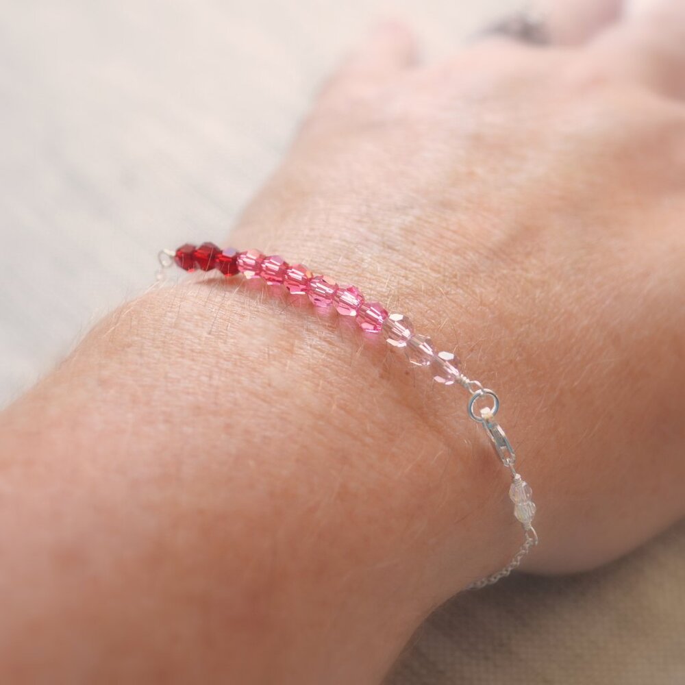 Pink Ombre Crystal Row Bracelet in Sterling Silver